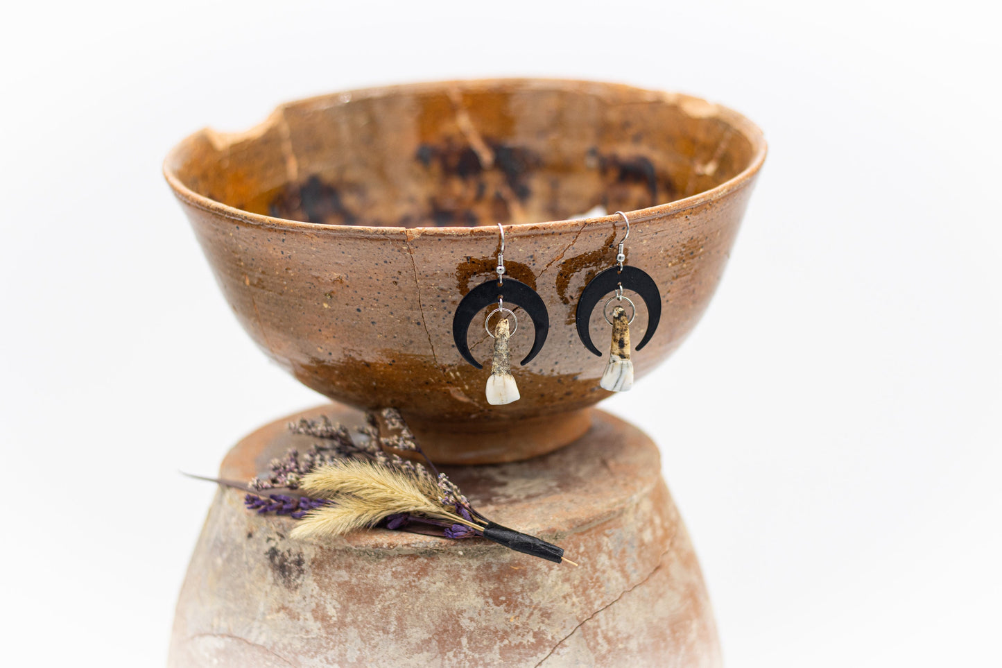 18th Century Cow Tooth Crescent Earrings J29